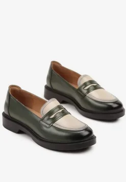 Zielone Mokasyny Lakierowane Loafersy ze Skórzaną Wkładką Reilira