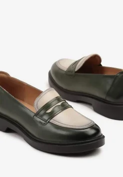 Zielone Mokasyny Lakierowane Loafersy ze Skórzaną Wkładką Reilira