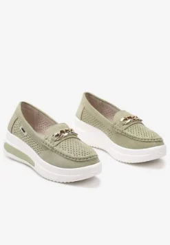 Zielone Mokasyny na Platformie z Łańcuszkiem Himenna