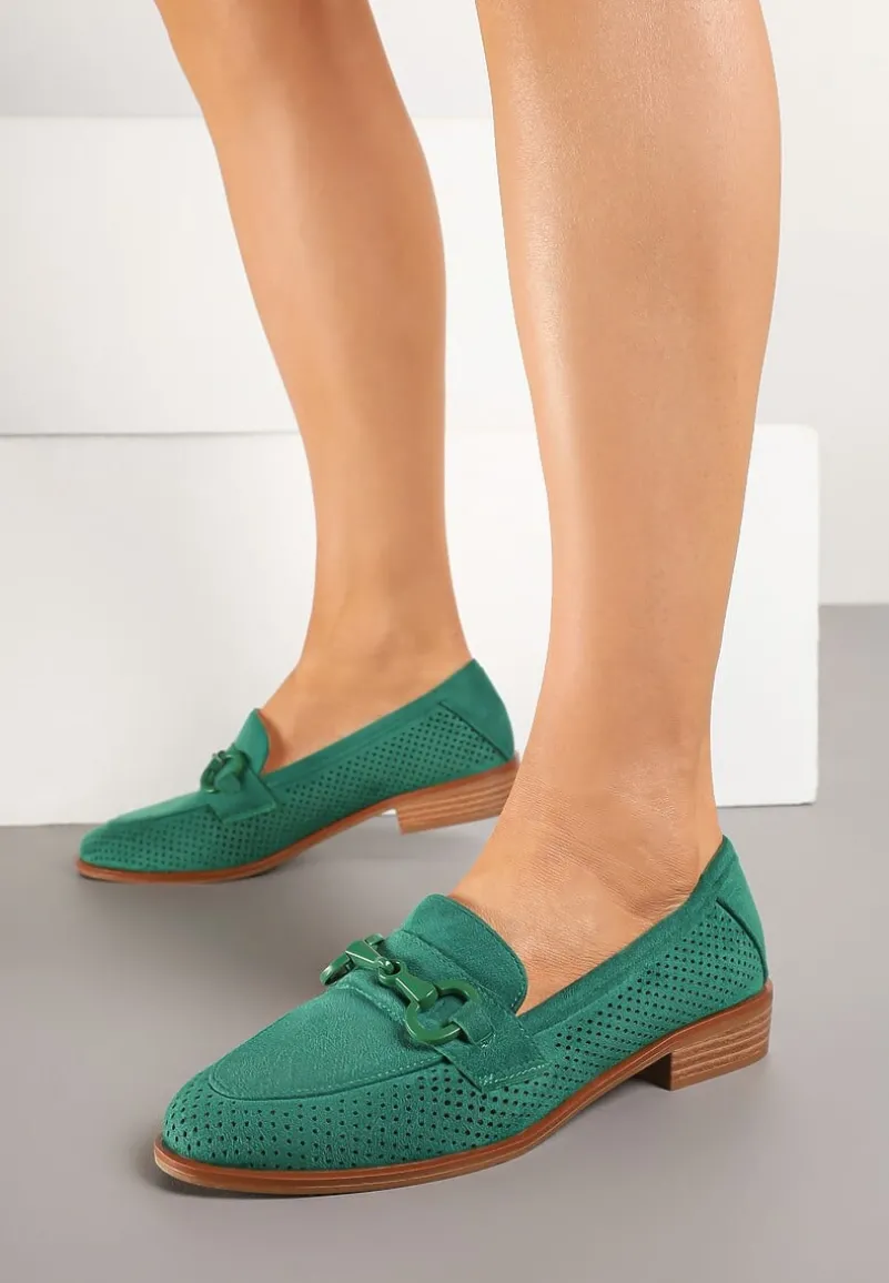 Zielone Mokasyny Vices z Perforacją z Wkładką ze Skóry Naturalnej Felithria