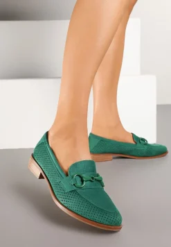 Zielone Mokasyny Vices z Perforacją z Wkładką ze Skóry Naturalnej Felithria