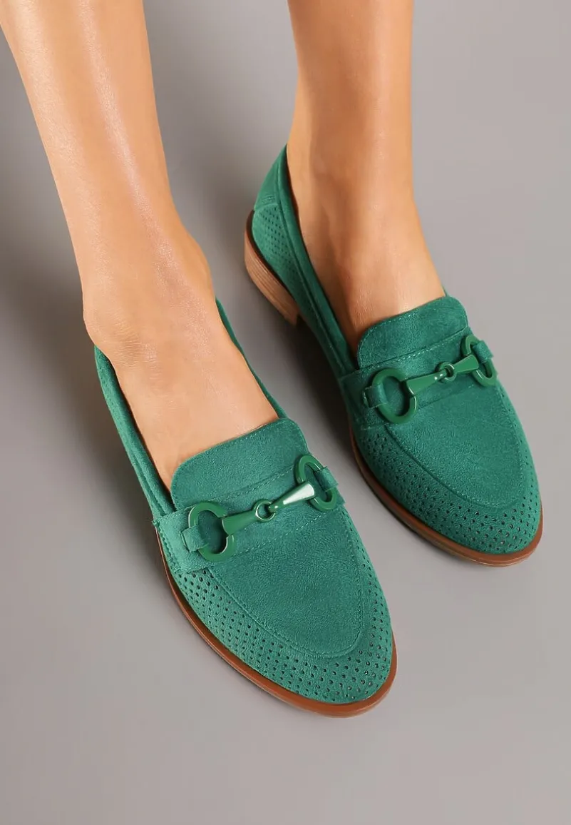 Zielone Mokasyny Vices z Perforacją z Wkładką ze Skóry Naturalnej Felithria