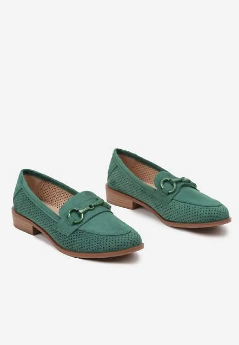 Zielone Mokasyny Vices z Perforacją z Wkładką ze Skóry Naturalnej Felithria