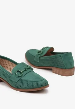Zielone Mokasyny Vices z Perforacją z Wkładką ze Skóry Naturalnej Felithria