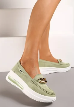 Zielone Mokasyny z Łańcuszkiem na Wysokiej Platformie Iracana