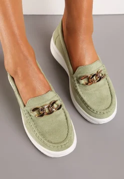 Zielone Mokasyny z Łańcuszkiem na Wysokiej Platformie Iracana
