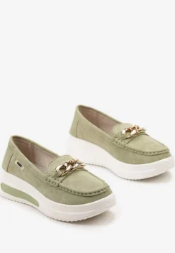 Zielone Mokasyny z Łańcuszkiem na Wysokiej Platformie Iracana