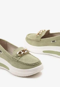 Zielone Mokasyny z Łańcuszkiem na Wysokiej Platformie Iracana