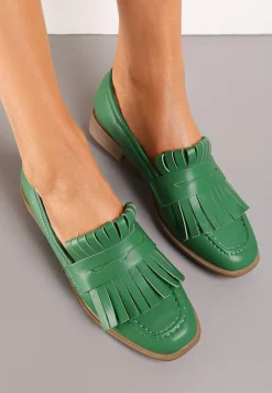 Zielone Mokasyny z Kwadratowym Noskiem i Frędzlami Tarnissa