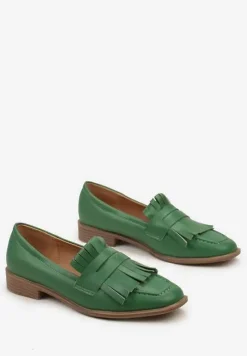 Zielone Mokasyny z Kwadratowym Noskiem i Frędzlami Tarnissa