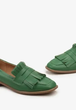 Zielone Mokasyny z Kwadratowym Noskiem i Frędzlami Tarnissa