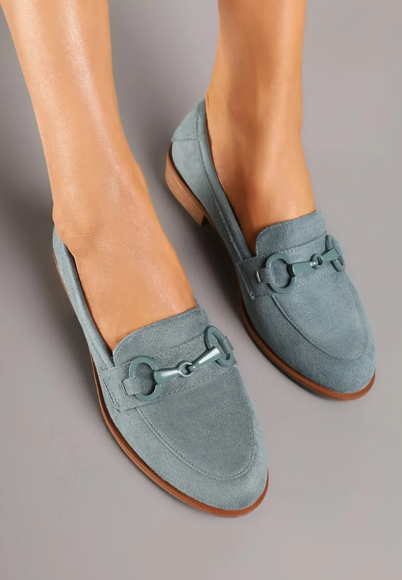 Zielone Mokasyny z Wkładką ze Skóry Naturalnej Zdobione Łańcuszkiem Delariona