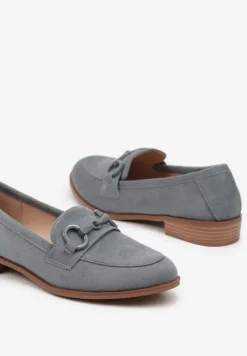 Zielone Mokasyny z Wkładką ze Skóry Naturalnej Zdobione Łańcuszkiem Delariona