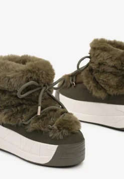 Zielone Śniegowce na Platformie ze Sznurowaniem i Futerkiem Savithira