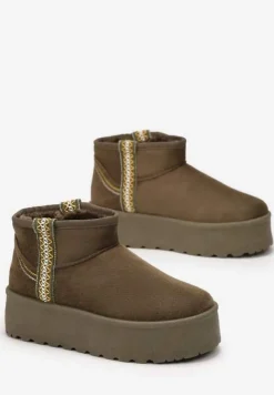 Zielone Śniegowce na Wsuwanie z Ozdobnym Paskiem i Grubą Podeszwą Veonli