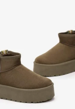 Zielone Śniegowce na Wsuwanie z Ozdobnym Paskiem i Grubą Podeszwą Veonli