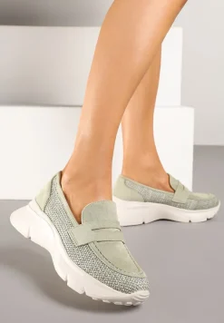 Zielone Półbuty na Tłoczonej Platformie Eraviella