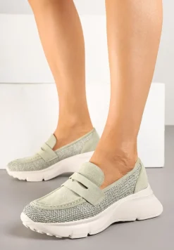 Zielone Półbuty na Tłoczonej Platformie Eraviella