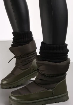 Zielone Pikowane Śniegowce z Troczkiem Pehn