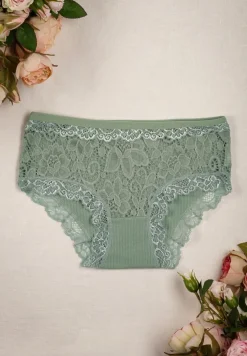 Zielone Prążkowane Majtki Figi z Ażurową Koronką Liseta