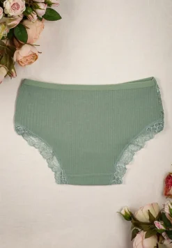 Zielone Prążkowane Majtki Figi z Ażurową Koronką Liseta