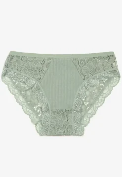 Zielone Prążkowane Majtki Figi z Koronką Okarde