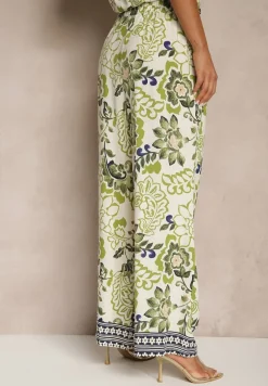 Zielone Proste Spodnie z Wiskozy z Gumką w Pasie Lissine