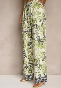 Zielone Proste Spodnie z Wiskozy z Gumką w Pasie Lissine