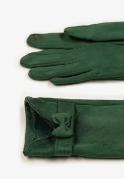 Zielone Rękawiczki Dzianinowe z Bawełną Ozdobione Kokardą Tessemi