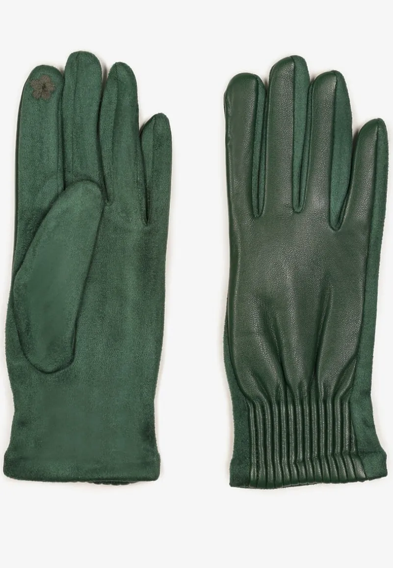 Zielone Rękawiczki z Marszczonym Wzorem Lynlemi