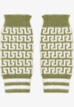 Zielone Rękawiczki z Wełną o Fasonie Bez Palców z Geometrycznym Wzorem Tosline