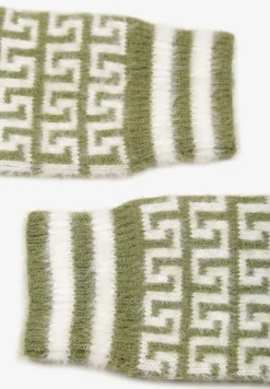 Zielone Rękawiczki z Wełną o Fasonie Bez Palców z Geometrycznym Wzorem Tosline