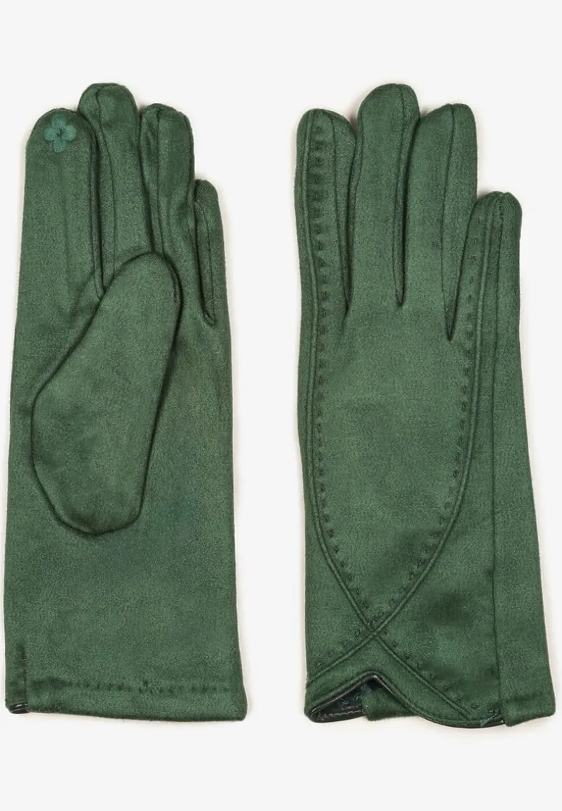 Zielone Rękawiczki Zimowe z Bawełną Ozdobione Przeszyciami Delatlina