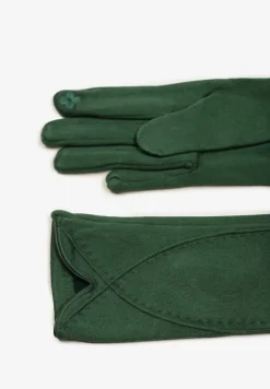 Zielone Rękawiczki Zimowe z Bawełną Ozdobione Przeszyciami Delatlina