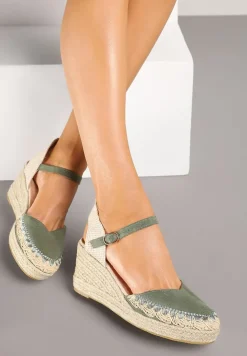 Zielone Sandały na Plecionym Koturnie w Typie Espadryli Nanissa