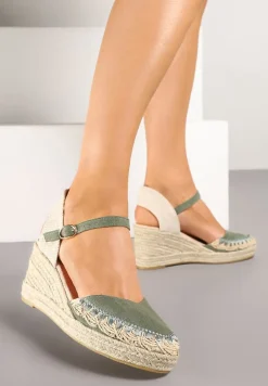 Zielone Sandały na Plecionym Koturnie w Typie Espadryli Nanissa