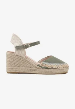 Zielone Sandały na Plecionym Koturnie w Typie Espadryli Nanissa