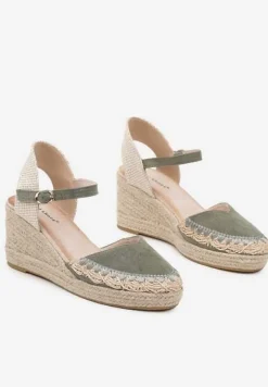 Zielone Sandały na Plecionym Koturnie w Typie Espadryli Nanissa