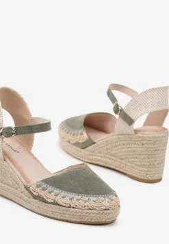 Zielone Sandały na Plecionym Koturnie w Typie Espadryli Nanissa