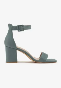 Zielone Sandały Vices na Słupkowym Obcasie z Paskiem wokół Kostki Grisea
