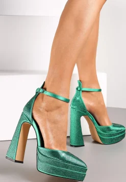 Zielone Sandały w Cyrkonie na Platformie i Słupku Irmeli
