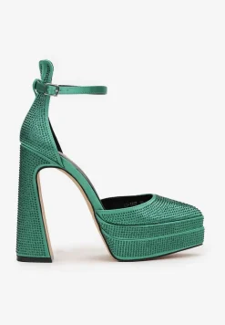 Zielone Sandały w Cyrkonie na Platformie i Słupku Irmeli