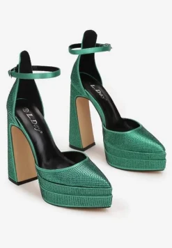 Zielone Sandały w Cyrkonie na Platformie i Słupku Irmeli