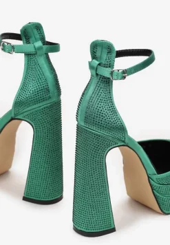 Zielone Sandały w Cyrkonie na Platformie i Słupku Irmeli