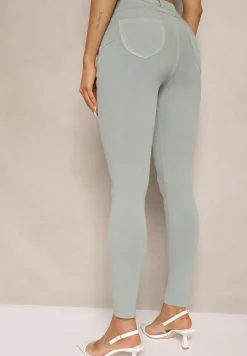 Zielone Skinny Jeansy z Bawełną High Waist Lorie