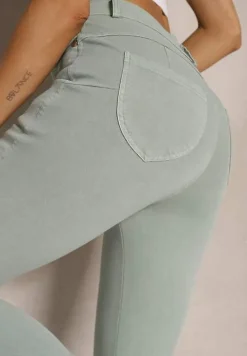 Zielone Skinny Jeansy z Bawełną High Waist Lorie