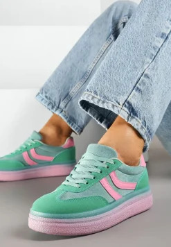 Zielone Sneakersy Typu Kultowe Tenisówki na Niskiej Platformie Olritia
