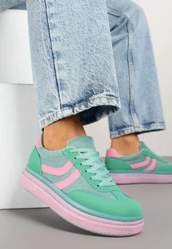 Zielone Sneakersy Typu Kultowe Tenisówki na Niskiej Platformie Olritia