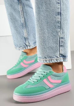 Zielone Sneakersy Typu Kultowe Tenisówki na Niskiej Platformie Olritia