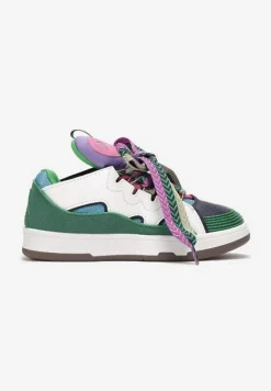 Zielone Sneakersy z Dekoracyjnym Sznurowaniem i Wstawką na Języku Cristen